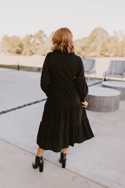 Black Sweater Vest and Tiered Midi Dress Set