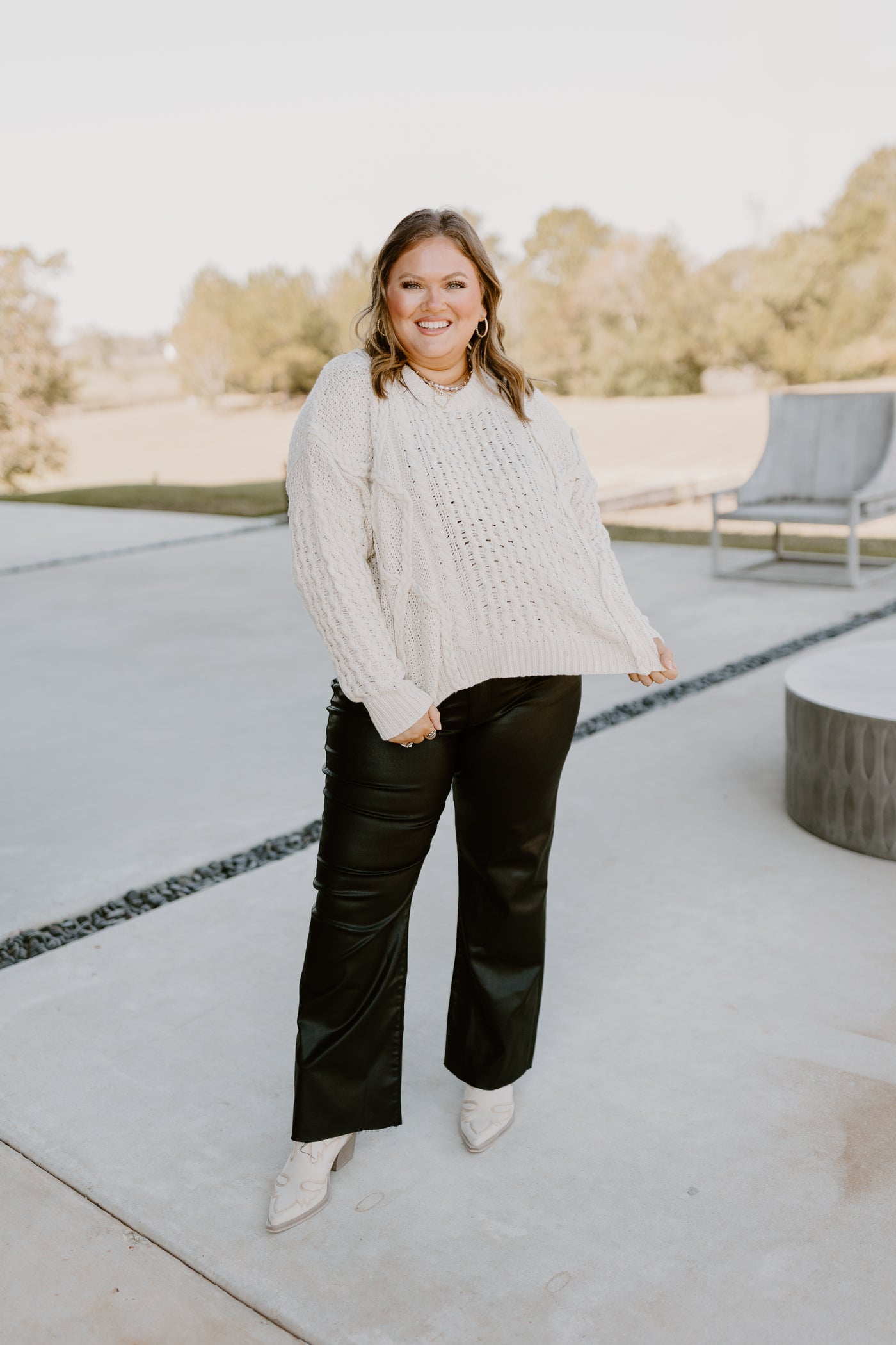 Ivory Mixed Braided Cable Knit Sweater