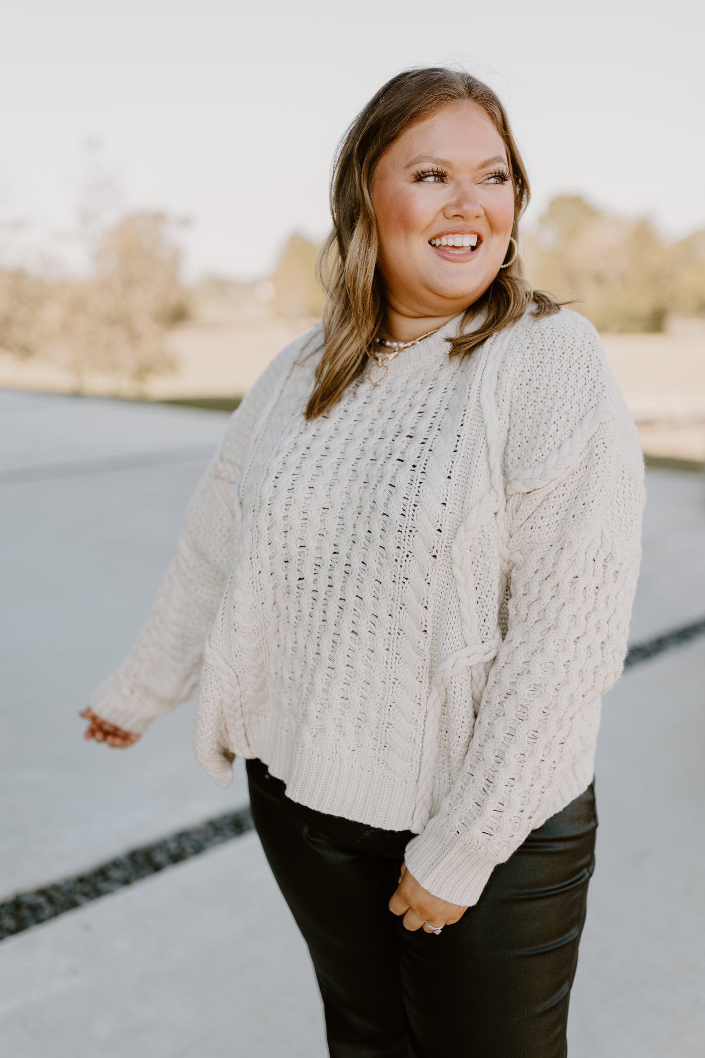 Ivory Mixed Braided Cable Knit Sweater