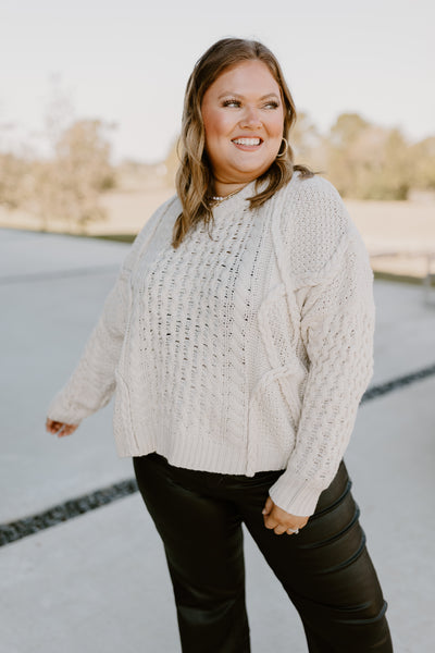 Ivory Mixed Braided Cable Knit Sweater