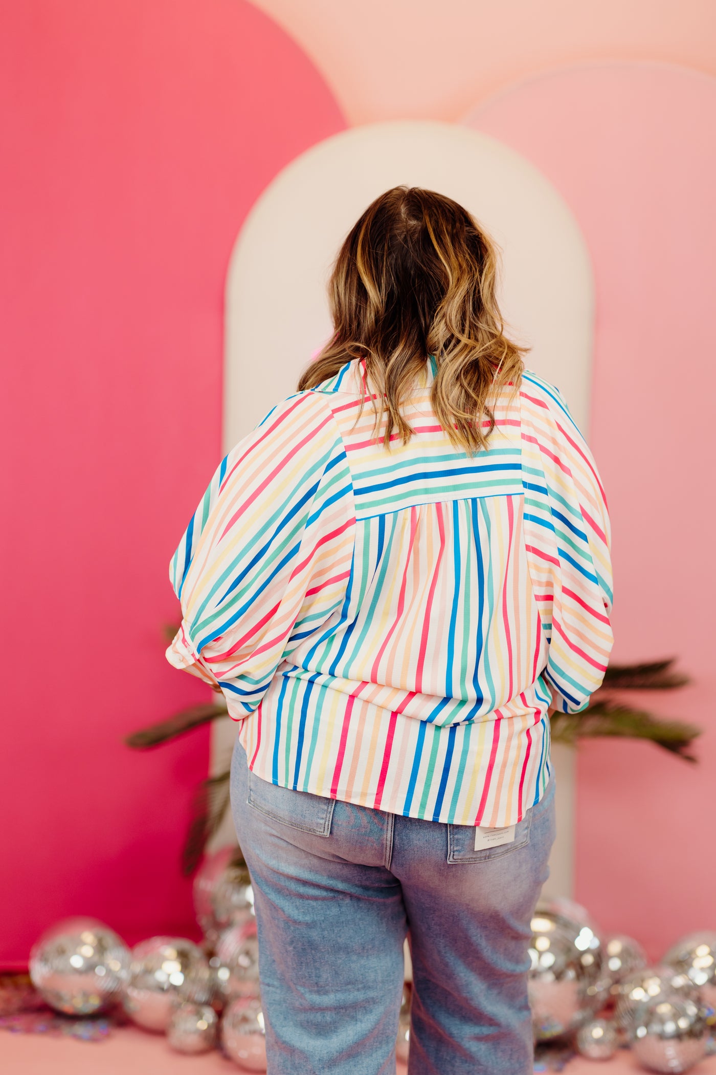 Multicolor Striped Drape Sleeve Button Down