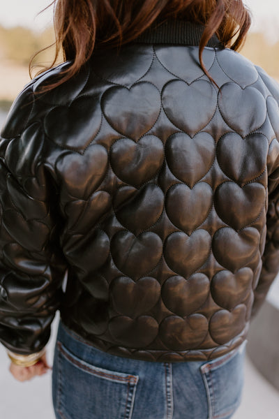 Dolce Cabo Black Faux Leather Heart Quilted Jacket