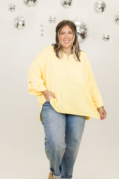 Lemon Oversized Button Sleeve Pocket Top