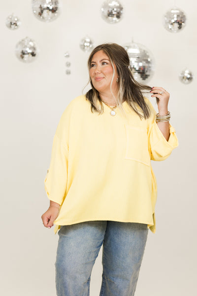 Lemon Oversized Button Sleeve Pocket Top