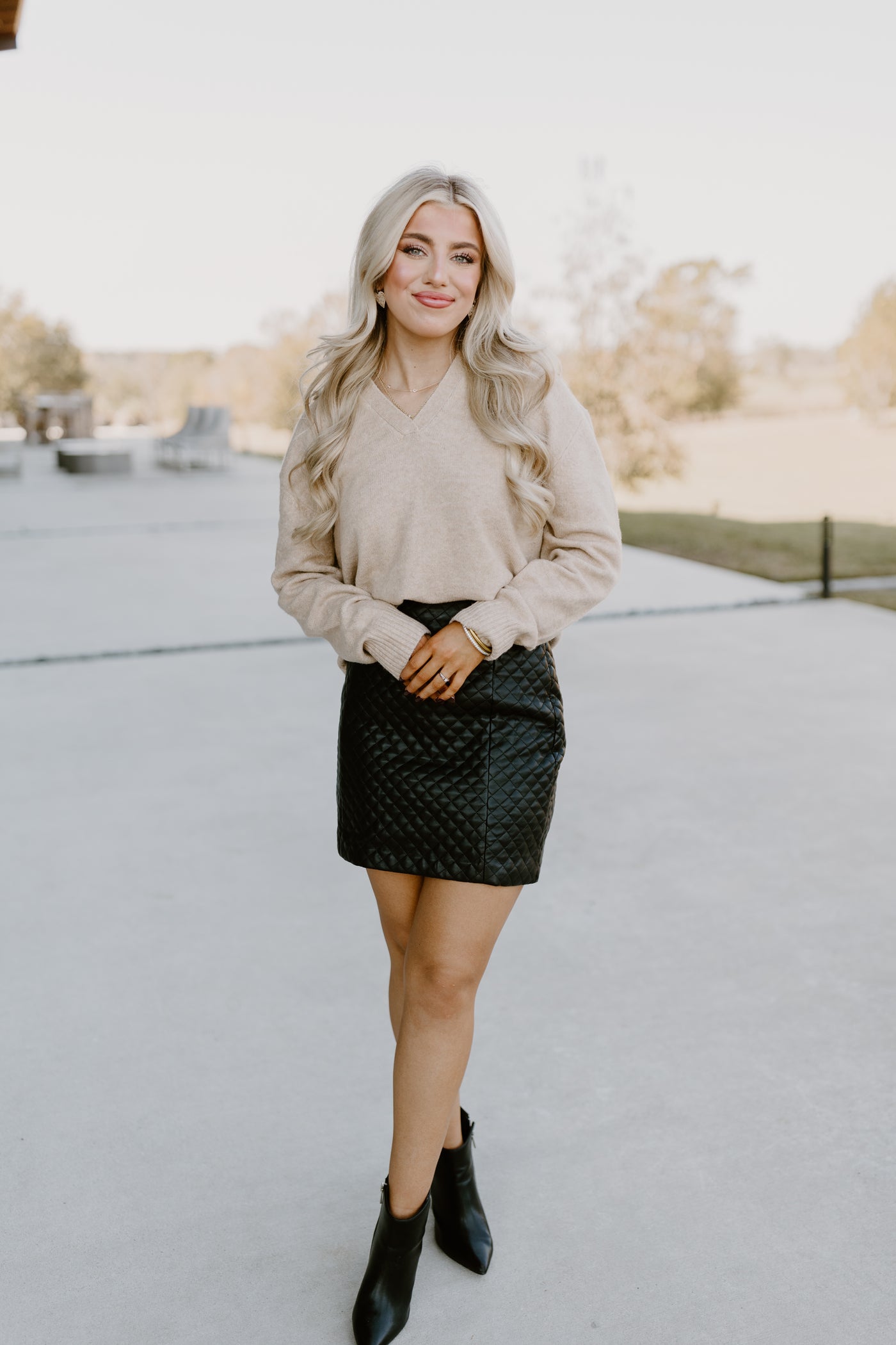 Taupe Collared V-Neck Cropped Sweater