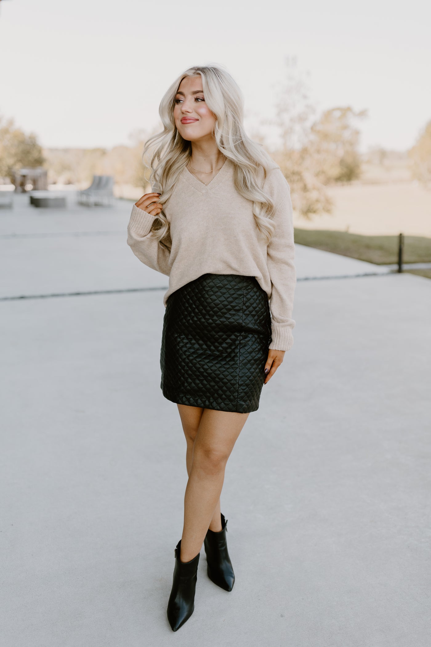 Taupe Collared V-Neck Cropped Sweater