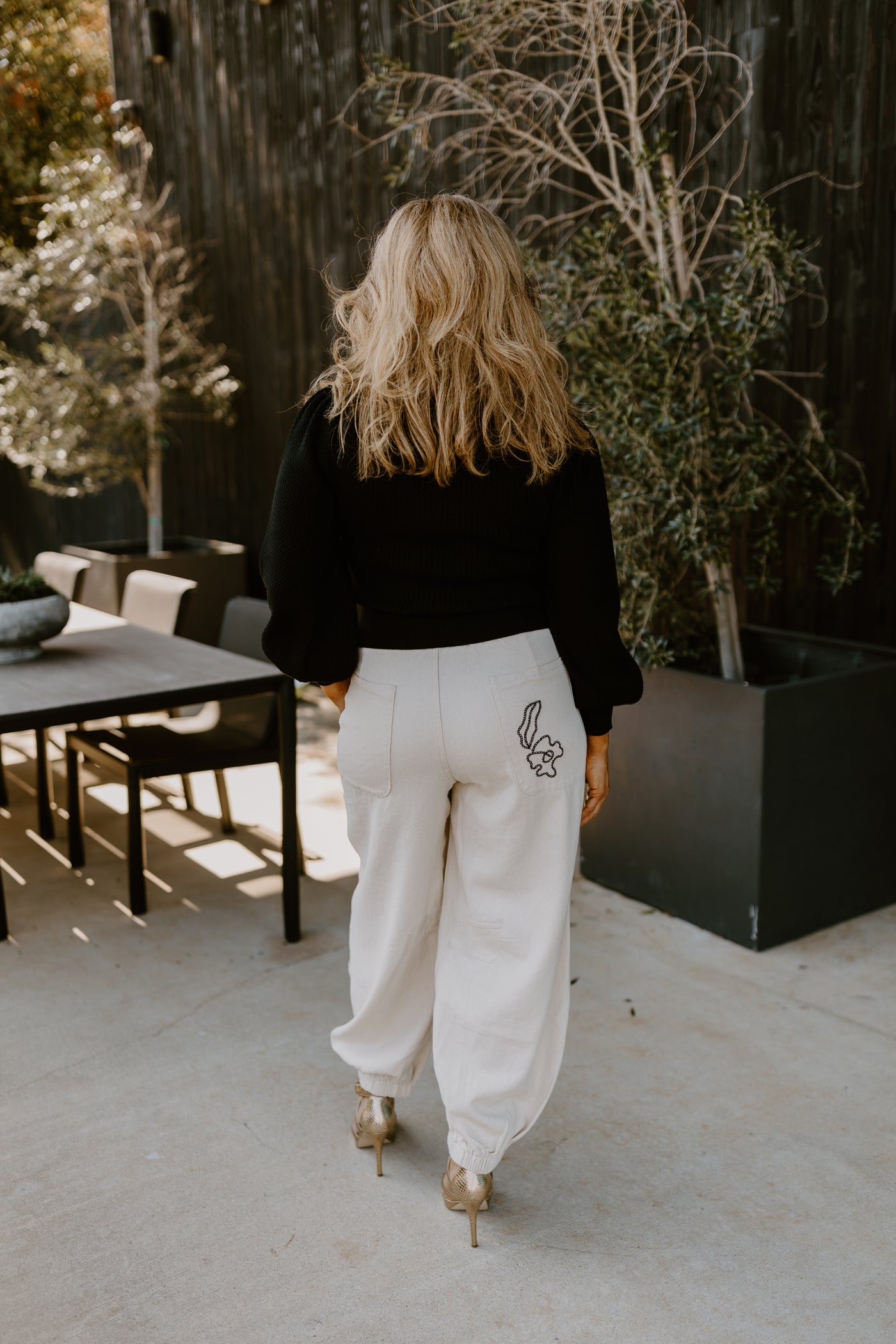 Oatmilk Floral Embroidered Oversized Pants