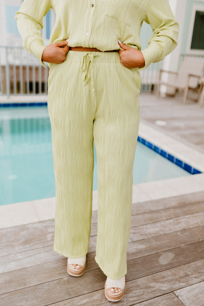 Lime Textured Wide Leg Pants