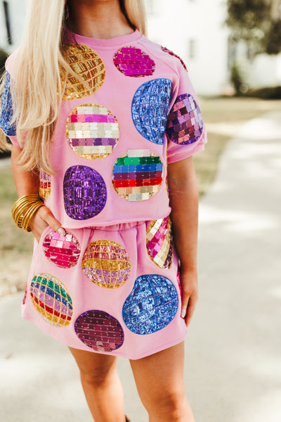 Queen Of Sparkles Pink Multi Disco Ball Top