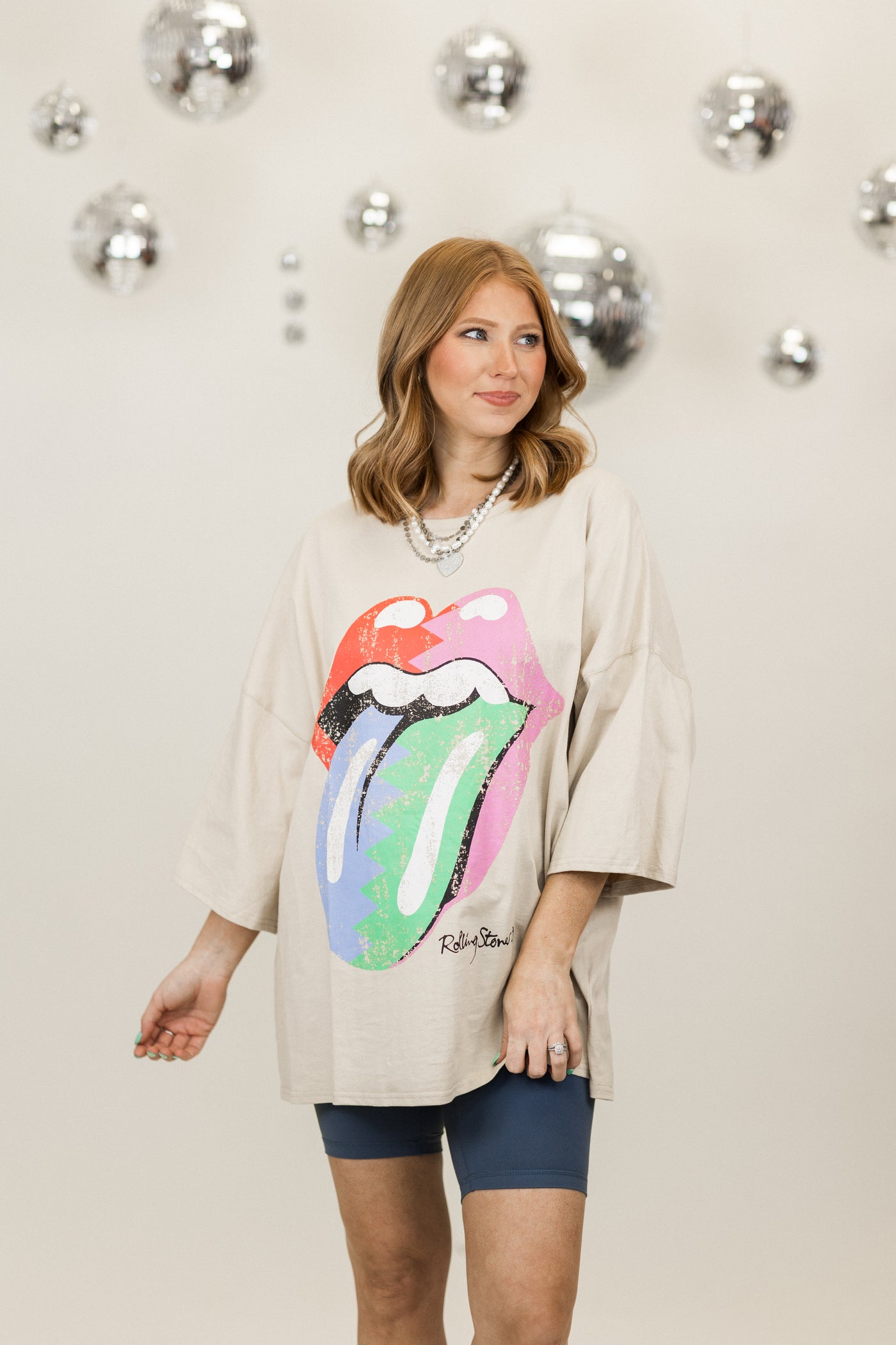 Beige Multi Tongue Rolling Stones Short Sleeve Graphic Tee