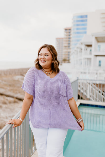 Lilac Loose Fit Lightweight Knit Pocket Sweater Top