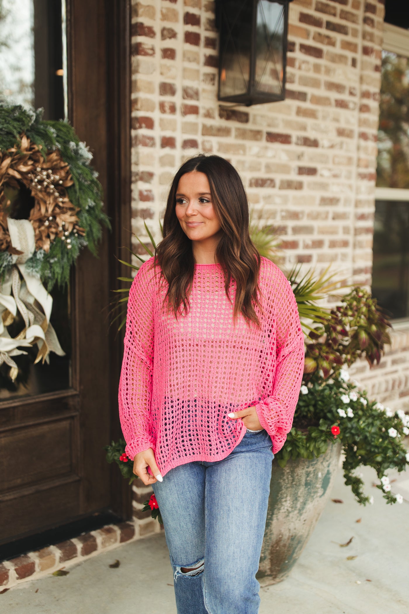 Hot Pink Open Knit Sweater