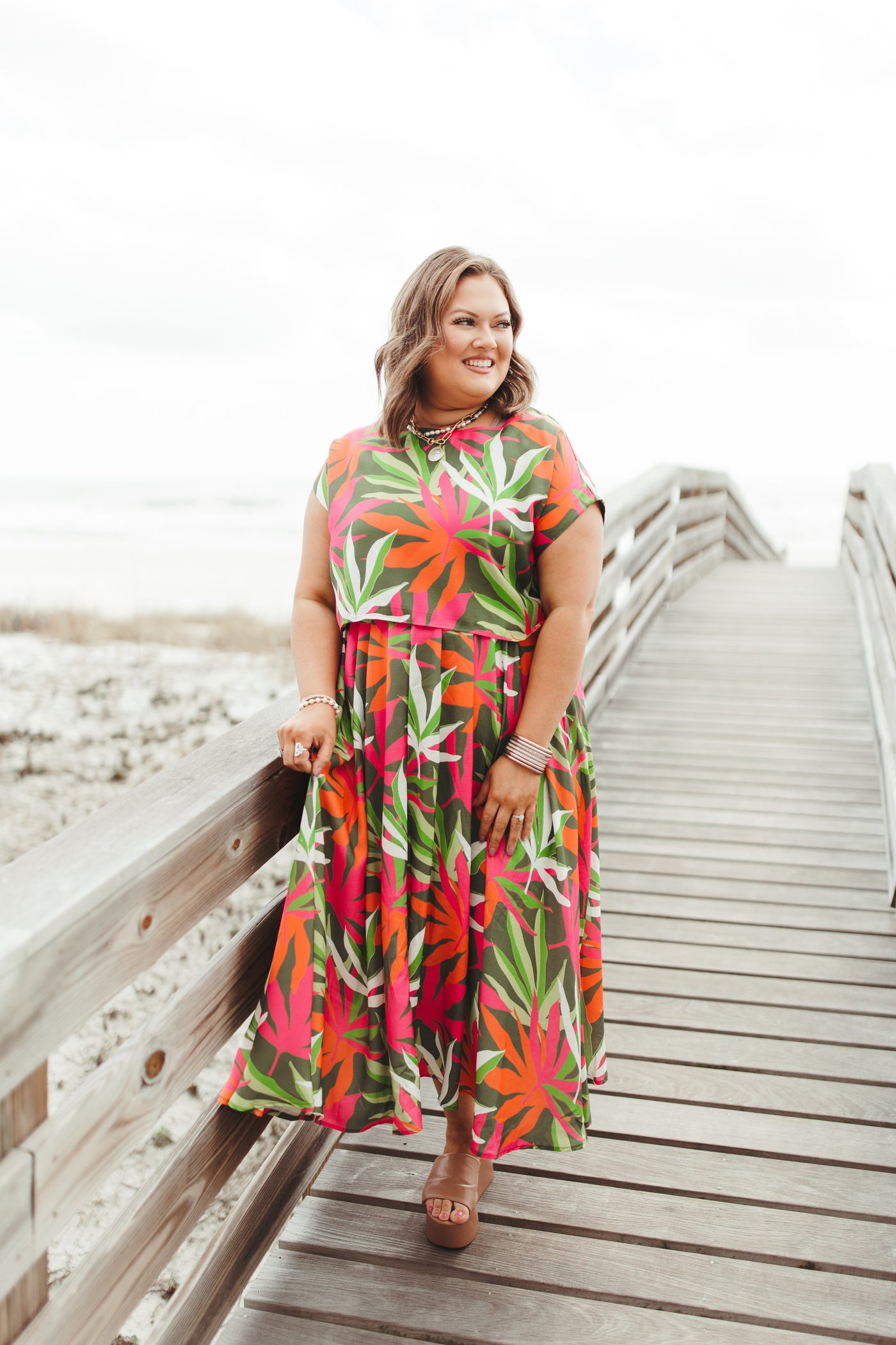 Green Multi Tropical Top and Skirt Set