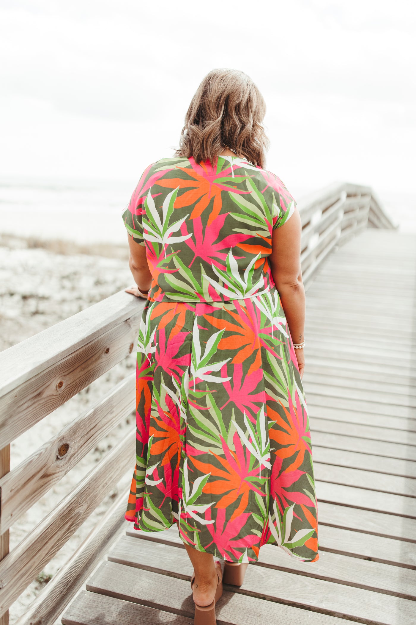 Green Multi Tropical Top and Skirt Set