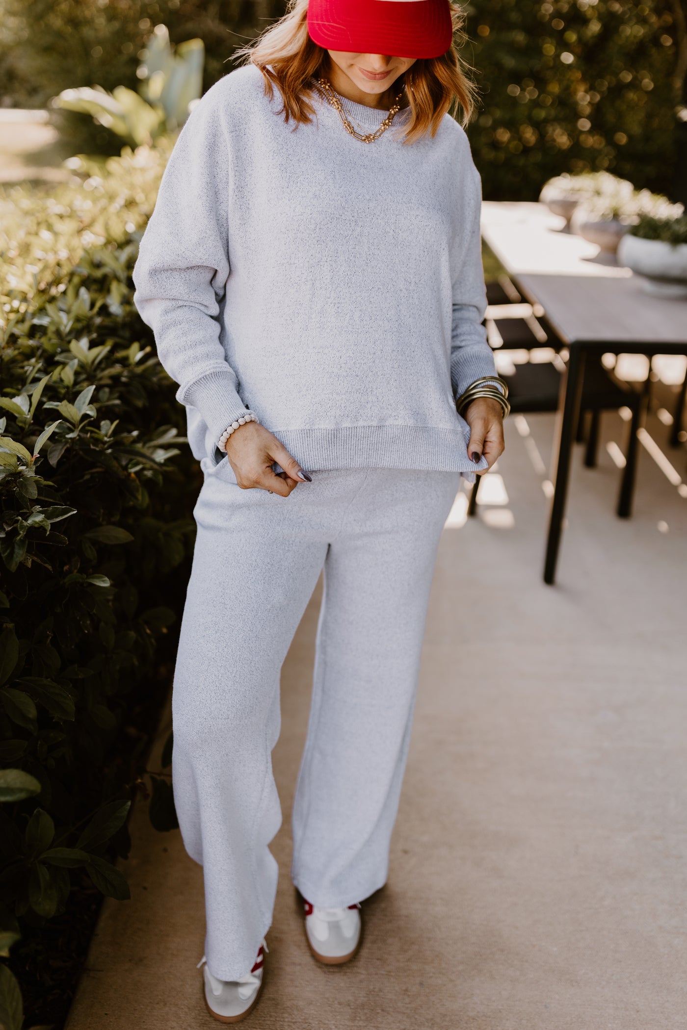 Oatmeal Long Sleeve Crew Neck Pullover and Wide Leg Pant Set