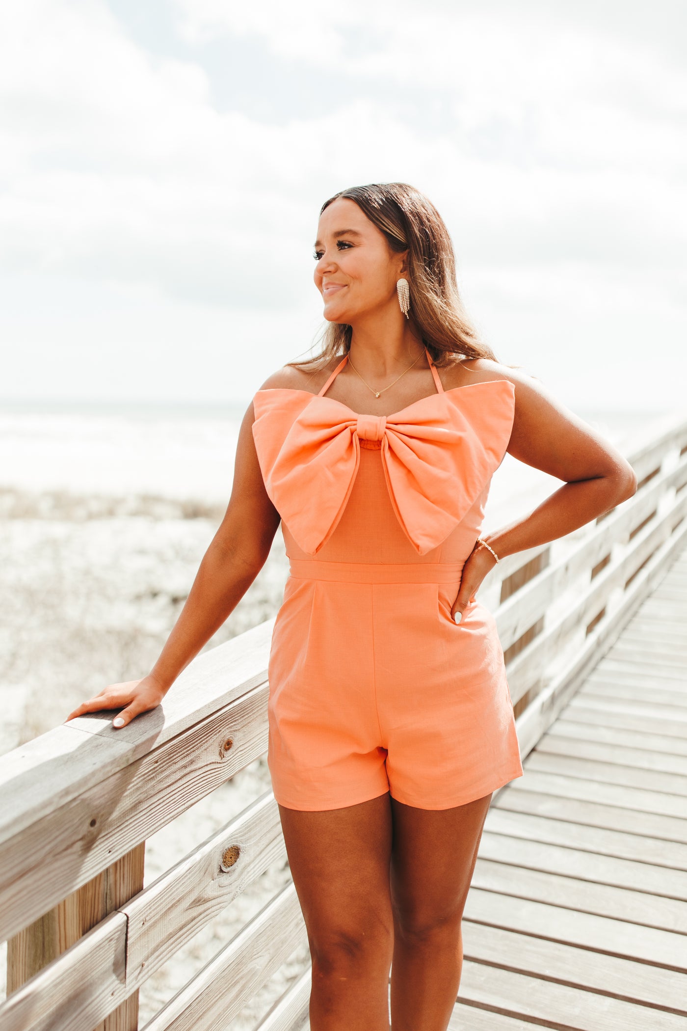 Orange Bow Front Romper