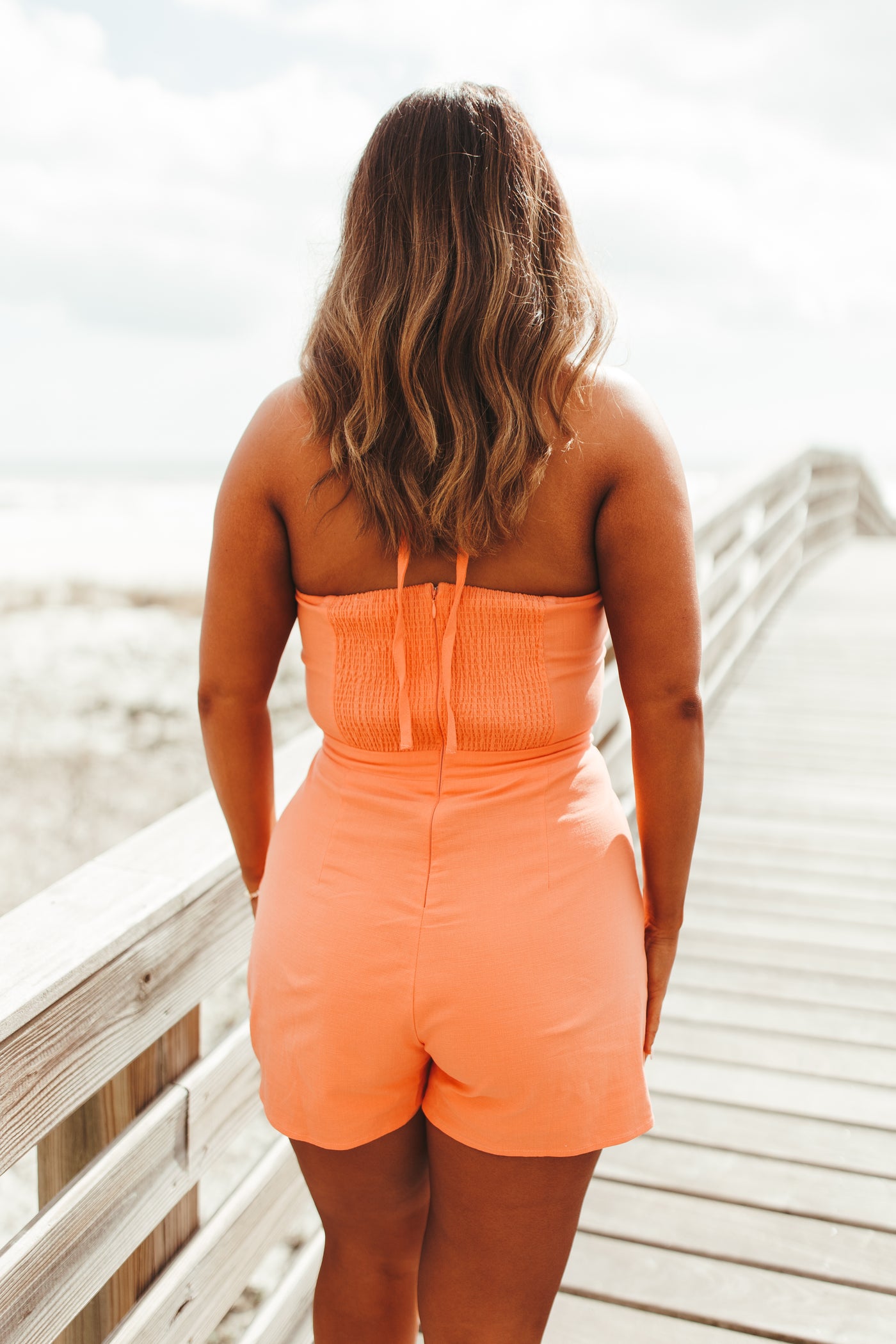 Orange Bow Front Romper