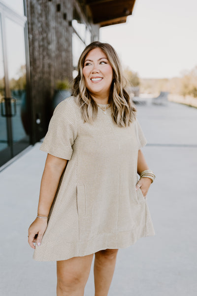 Gold Short Sleeve Pocket Mini Dress