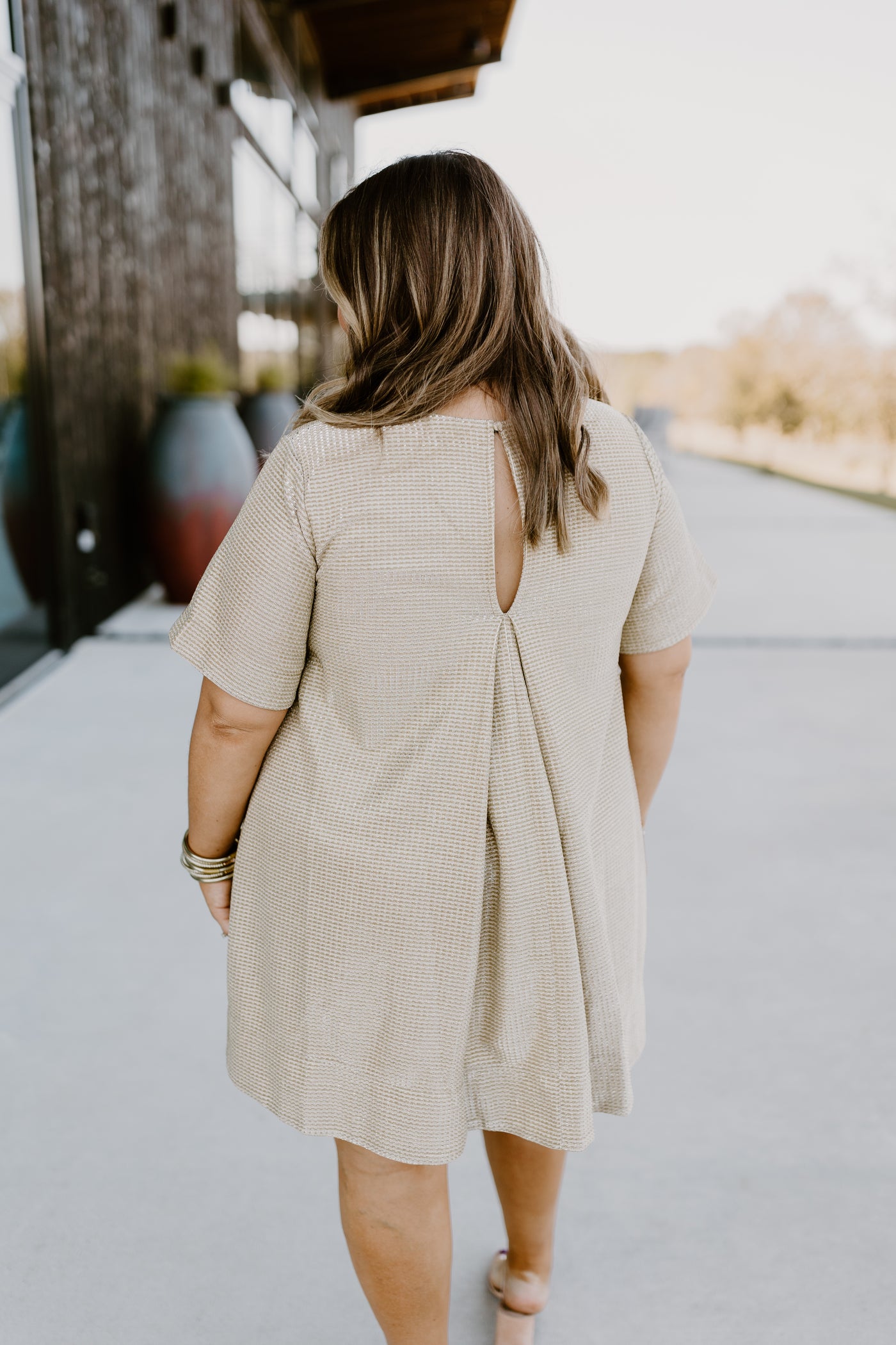 Gold Short Sleeve Pocket Mini Dress