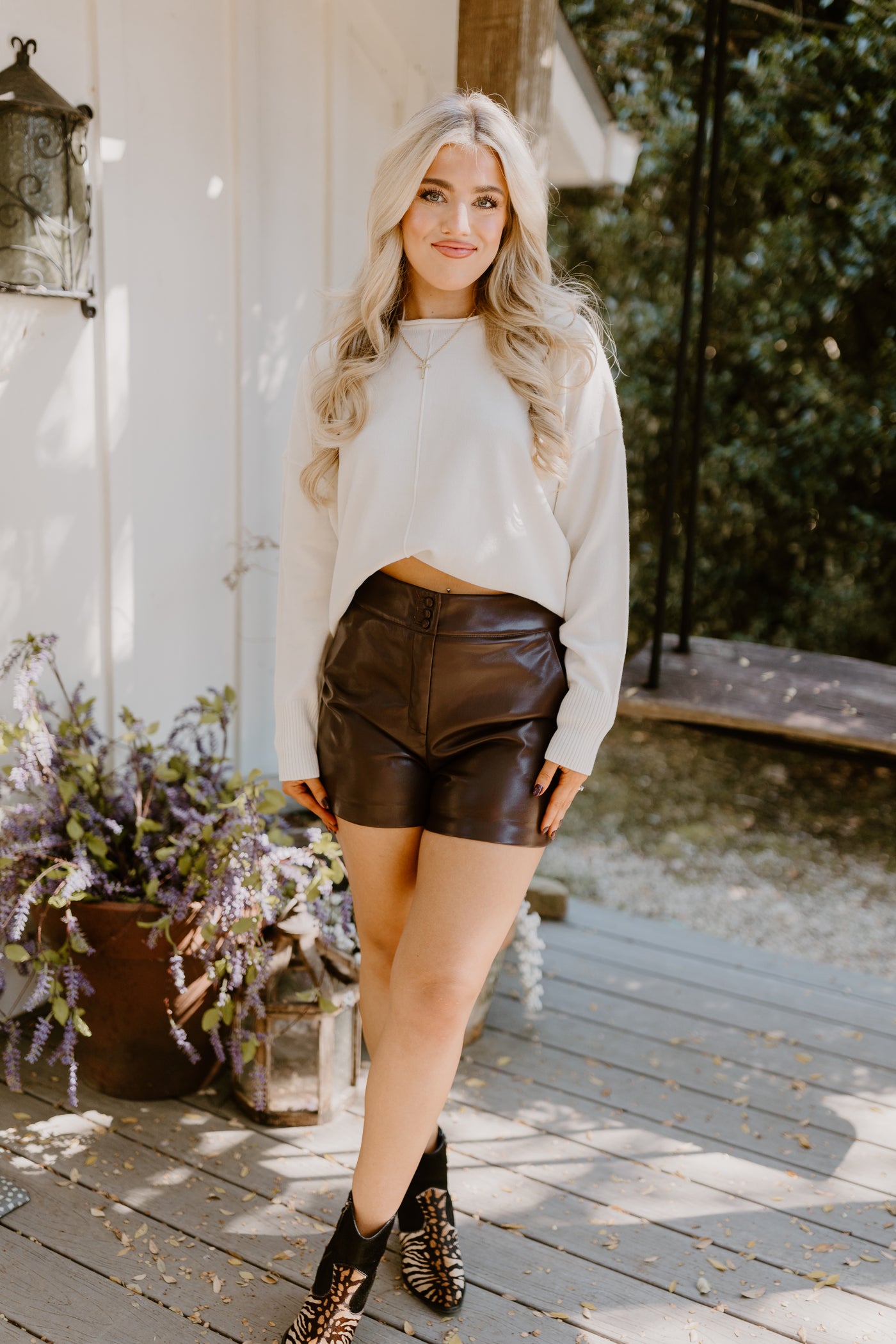 Dolce Cabo Coffee High Waisted Faux Leather Shorts