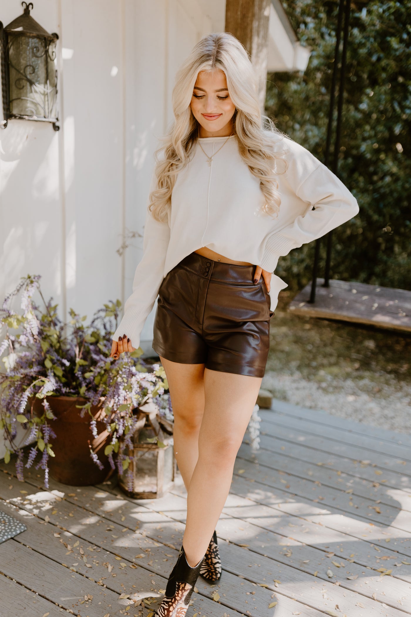 Dolce Cabo Coffee High Waisted Faux Leather Shorts