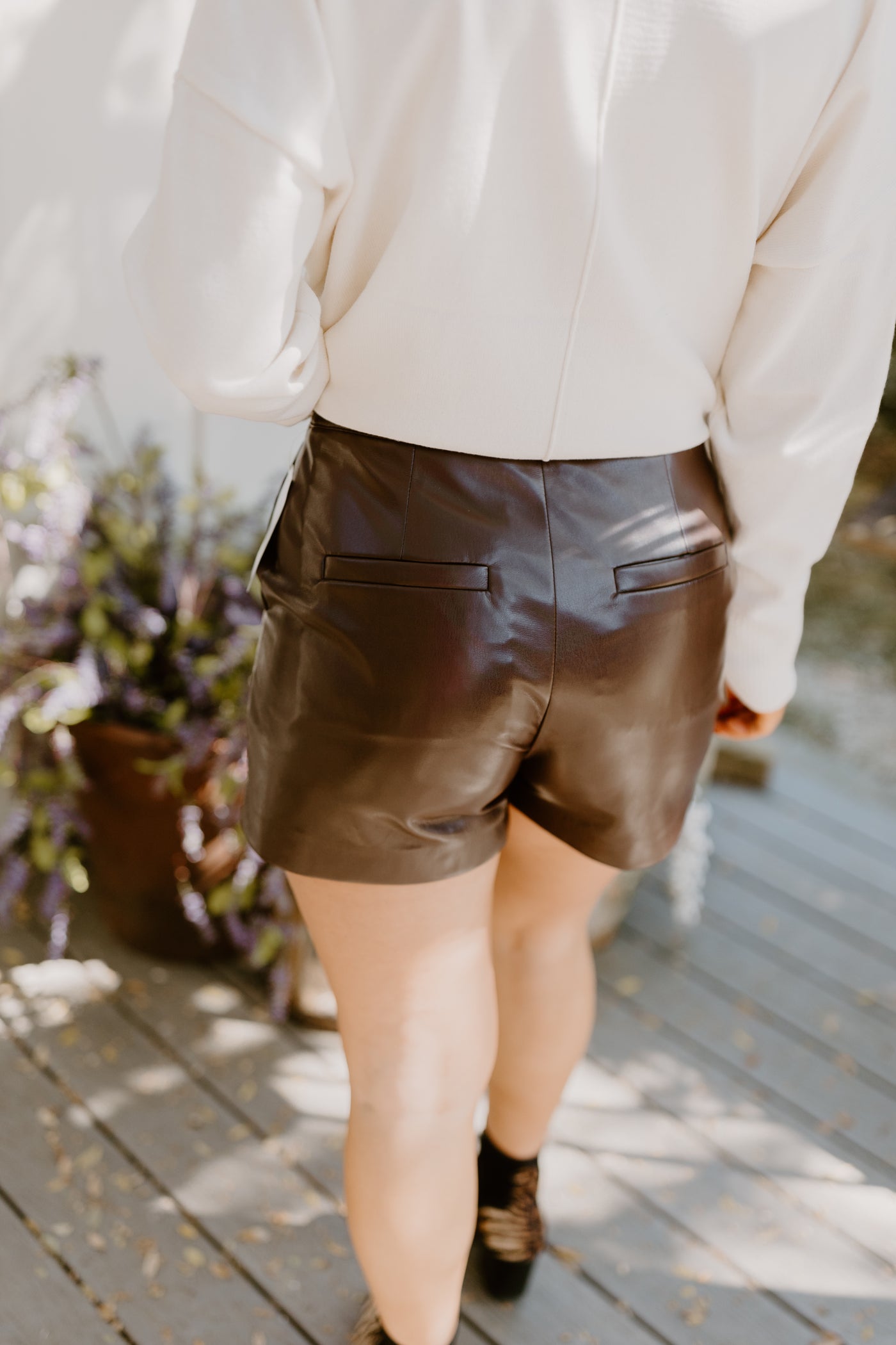 Dolce Cabo Coffee High Waisted Faux Leather Shorts