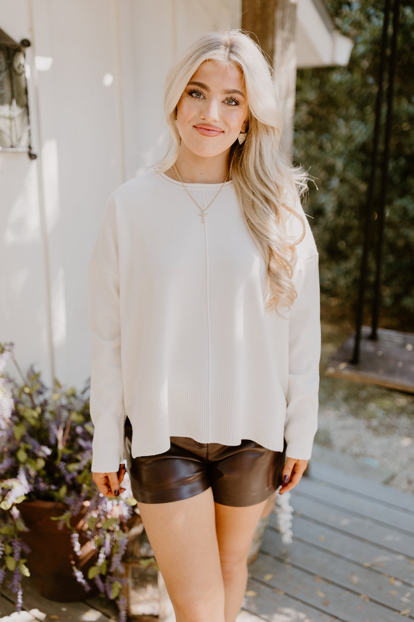 Cream Drop Shoulder Comfy Sweater