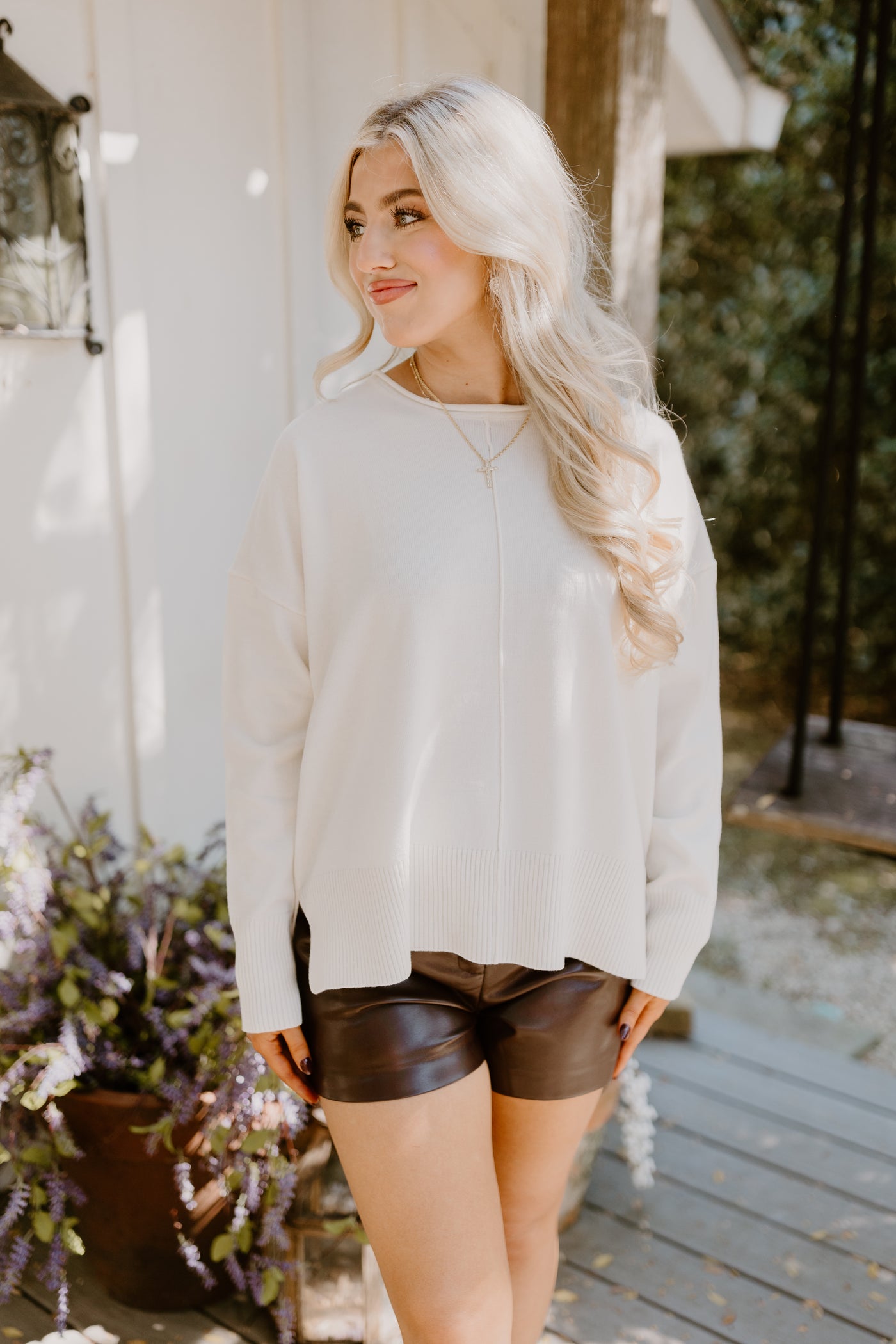 Cream Drop Shoulder Comfy Sweater