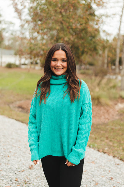 Emerald Turtleneck Wavy Knit Sweater