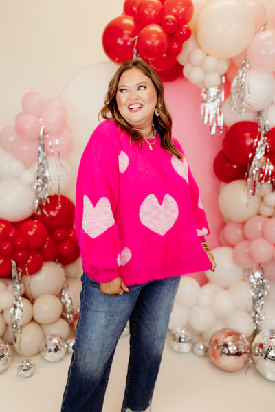 Fuchsia Heart Detail Bell Sleeve Sweater