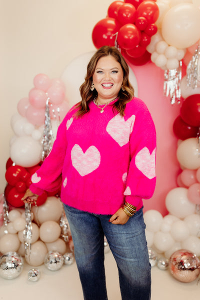 Fuchsia Heart Detail Bell Sleeve Sweater