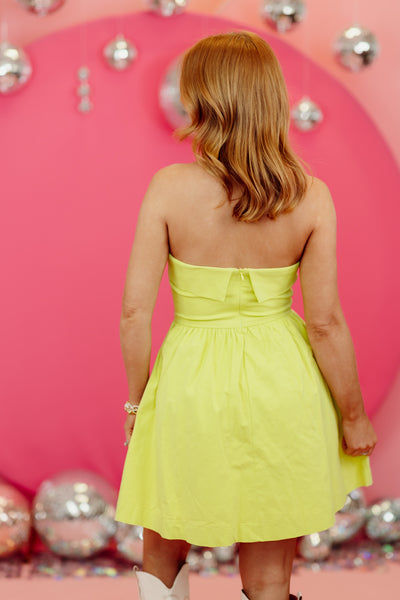 Lime Strapless Overlay Mini Dress