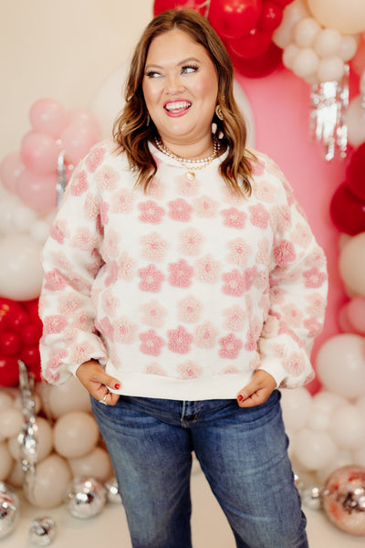 Pink and Blush Sherpa Floral Jacquard Pullover