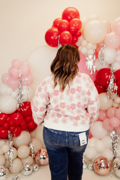 Pink and Blush Sherpa Floral Jacquard Pullover