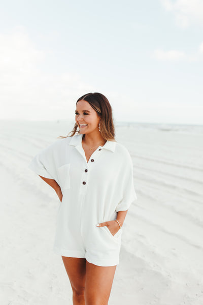 Ivory Oversized Button Up Collared Romper