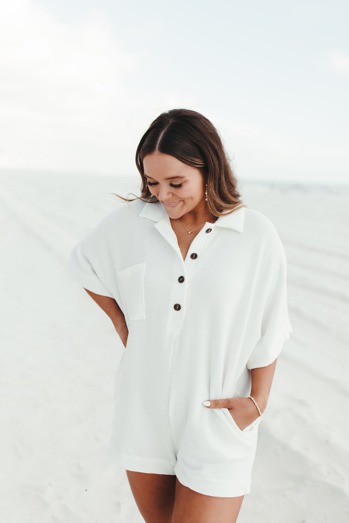 Ivory Oversized Button Up Collared Romper