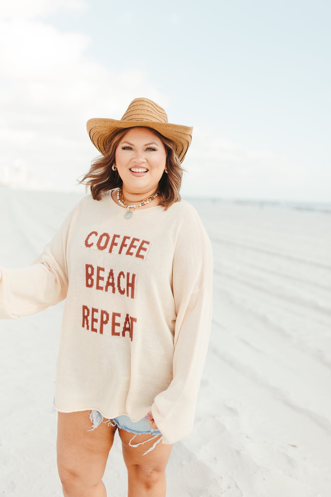 Cream Coffee Beach Repeat Sweater