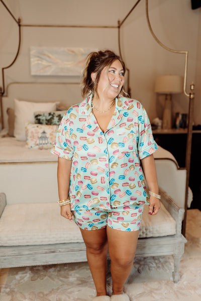 Seafoam Multi Macarons Satin Pajama Set