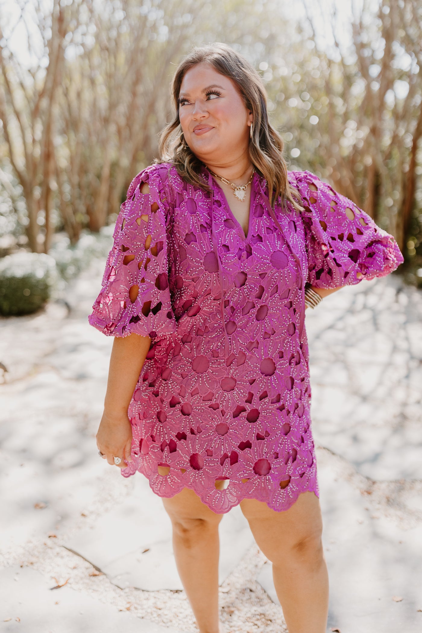 BuddyLove Deb Lace Mini Dress in Pink Harvest