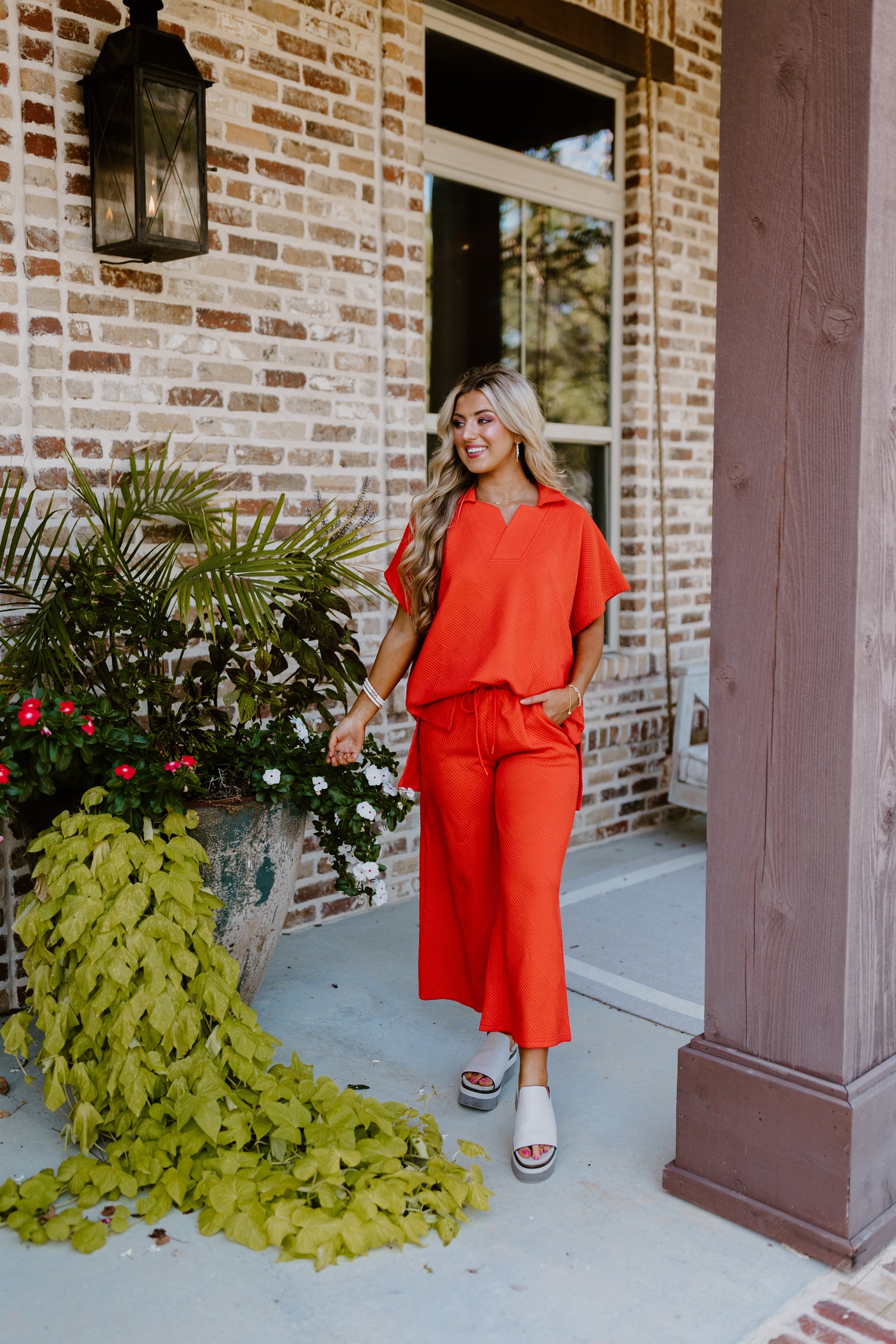 Poppy Textured Collared Top and Pant Set