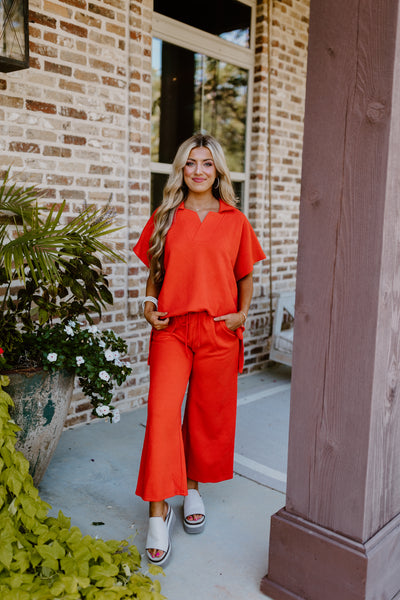 Poppy Textured Collared Top and Pant Set
