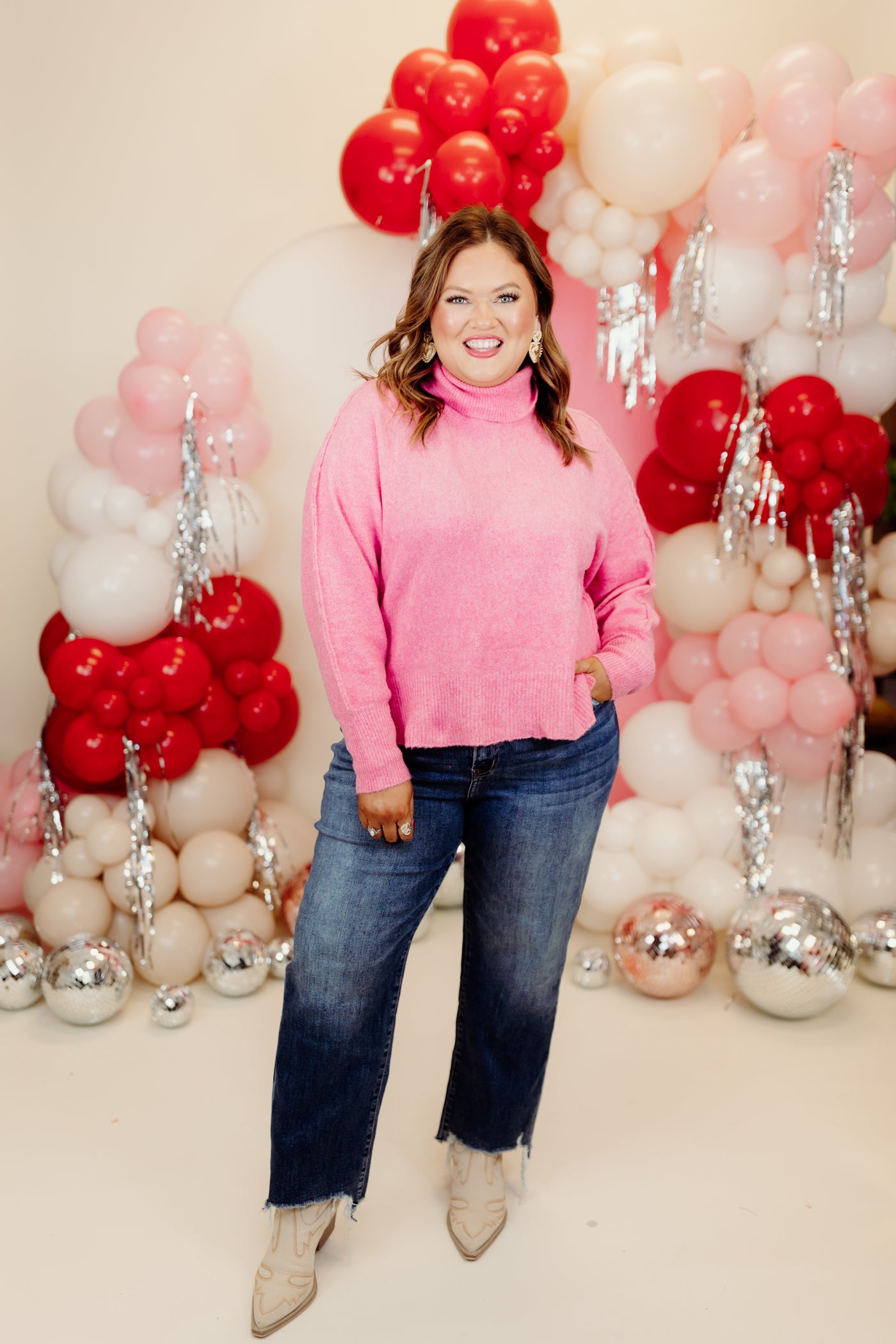 Hot Pink Knit Turtleneck Sweater