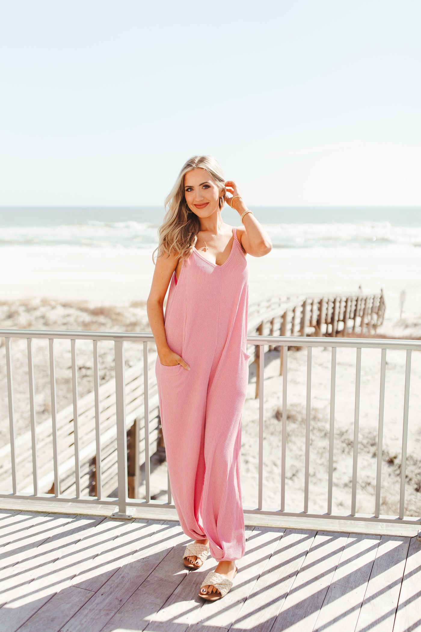 Pink Comfy Bunched Bottom Jumpsuit