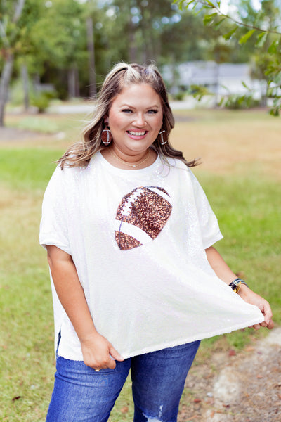 White Game Day Football Sequin T-Shirt