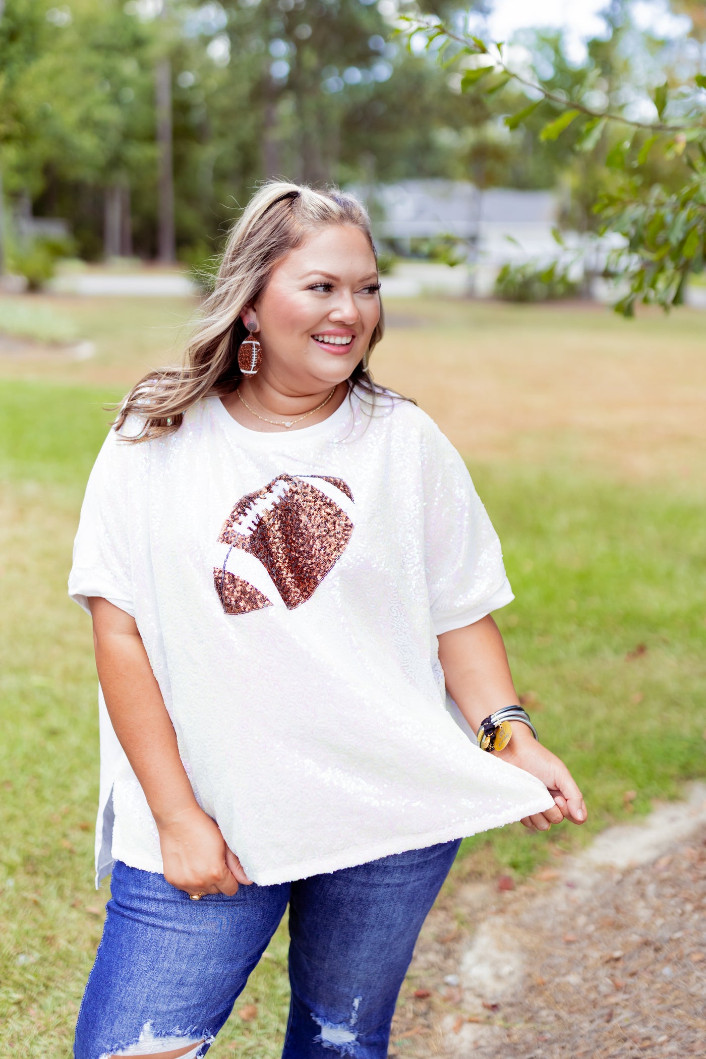 White Game Day Football Sequin T-Shirt