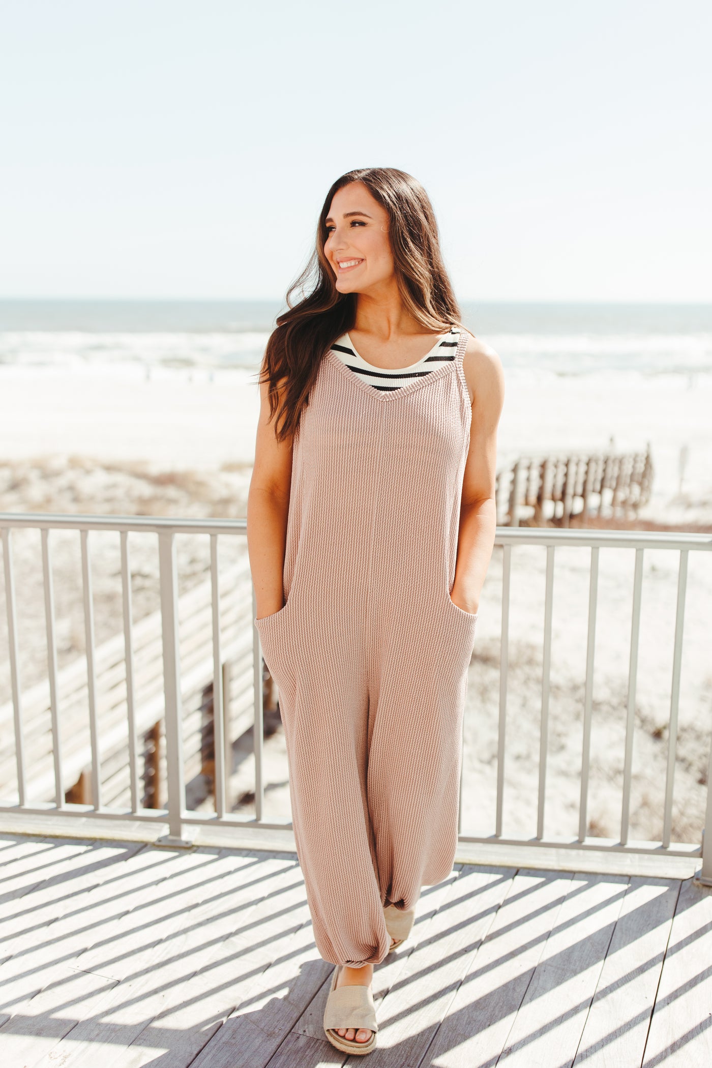 Taupe Comfy Bunched Bottom Jumpsuit
