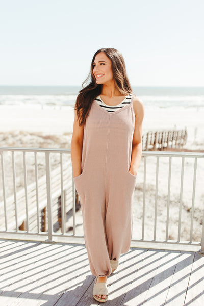 Taupe Comfy Bunched Bottom Jumpsuit
