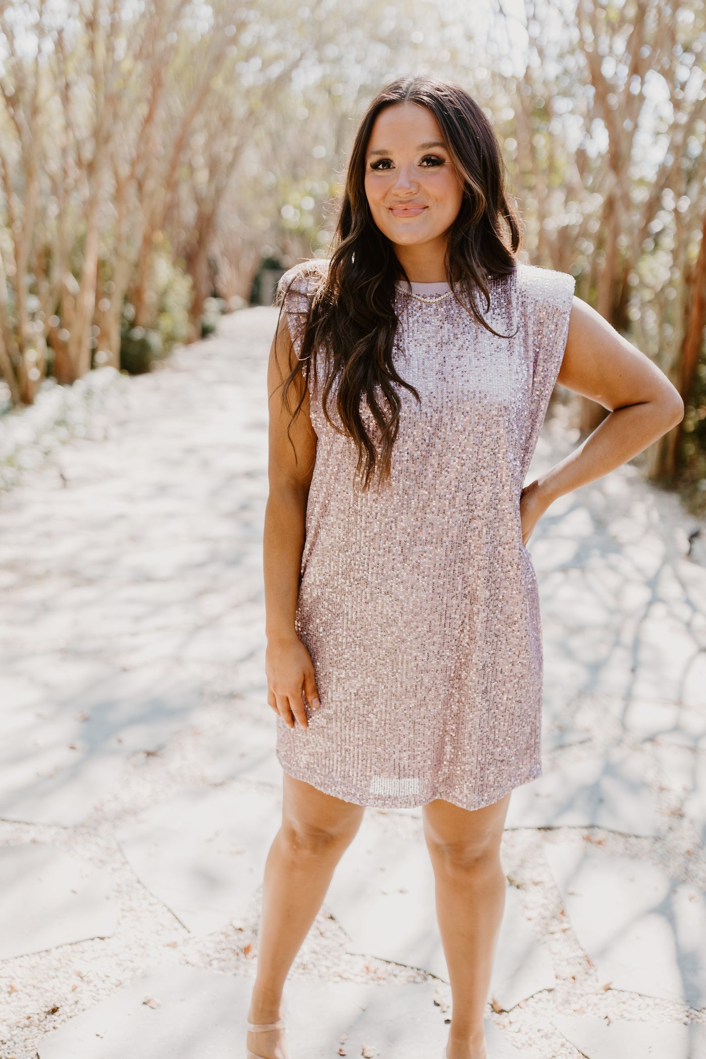 Rose Sequin Shoulder Pad Tank Dress