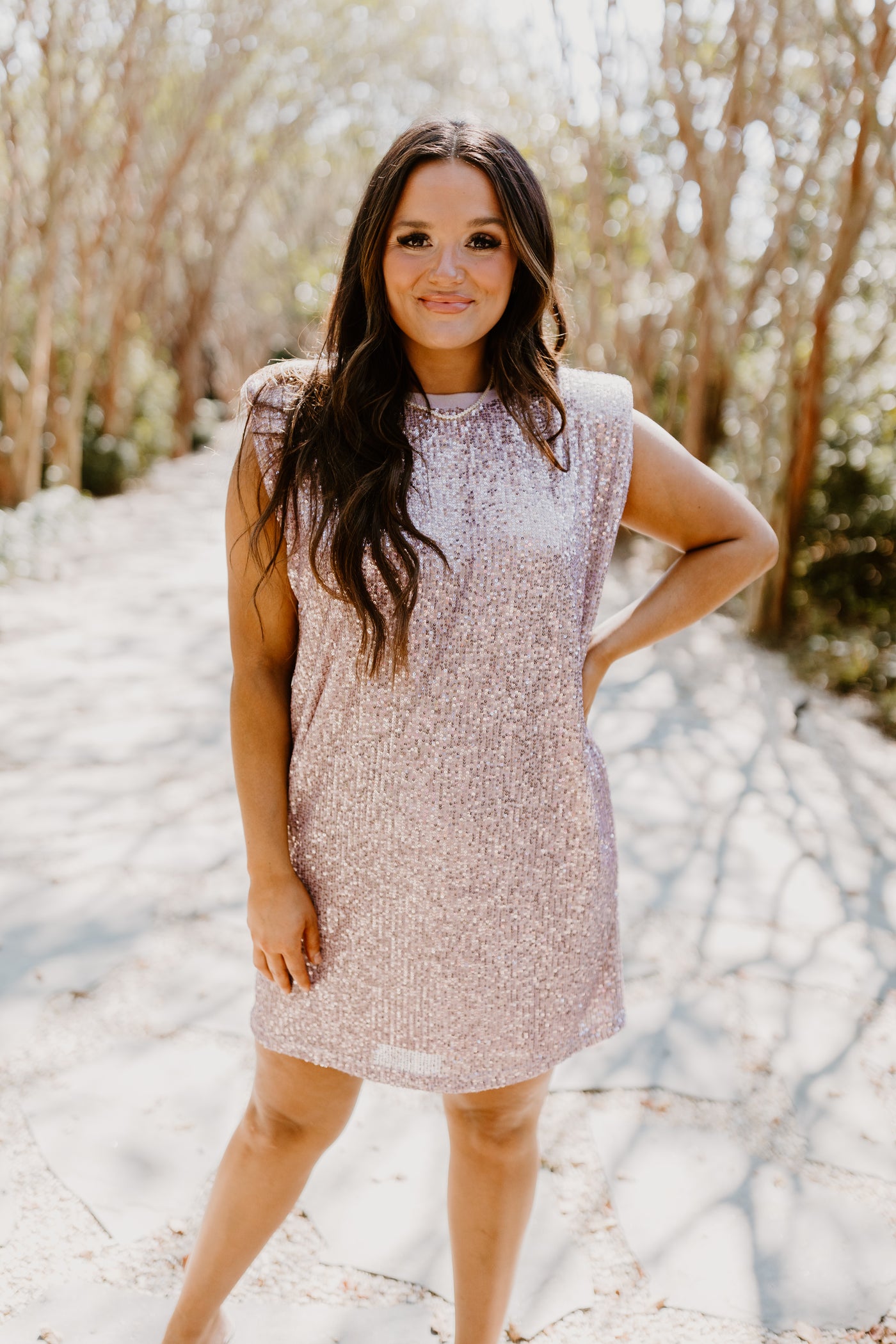 Rose Sequin Shoulder Pad Tank Dress