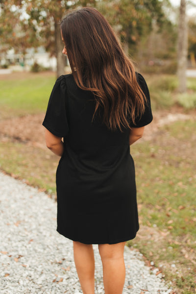Black Textured Collared Dress